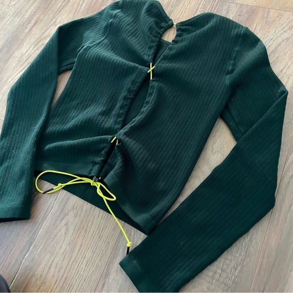 Zara Tops - Zara Forest Green Open Back Top with Neon Yellow Tie